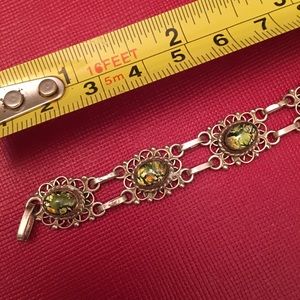 Vintage Green Opal 925 Sterling Silver Bracelet